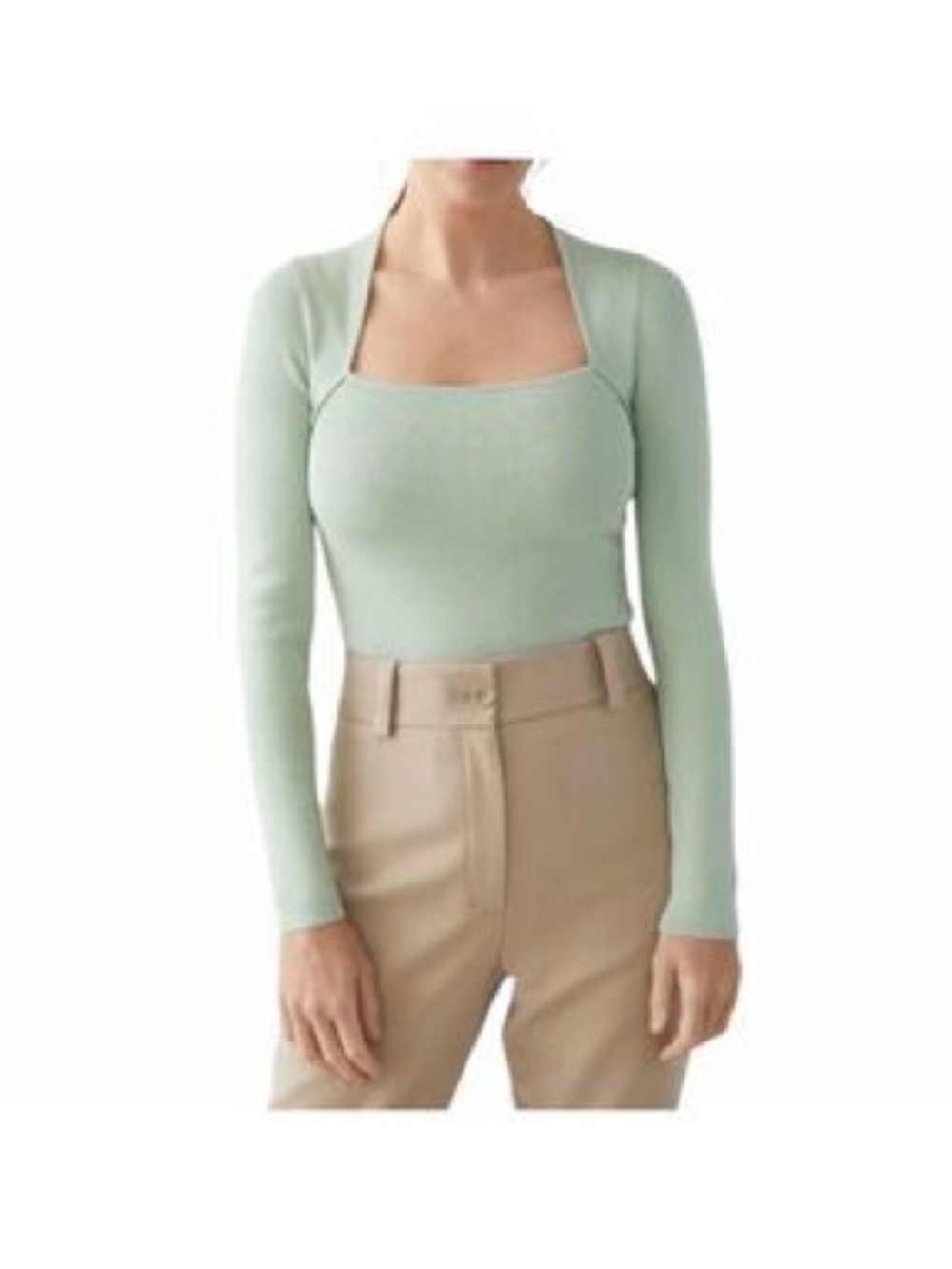 & Other Stories Mint Square-Neck Long-Sleeve Crop Top XS